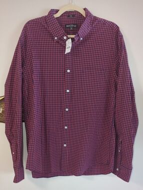 J. Crew Men’s Burgundy and Navy Gingham Button-Down Shirt